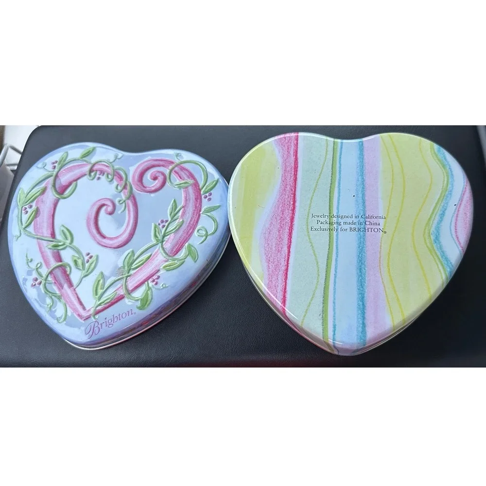 Brighton Heart Jewelry Tin and Sunglass Case Set Pink Blue Floral Vine